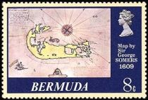 Old Map of Bermuda by George Somers, 1609