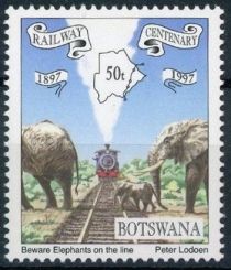 African Elephants (Loxodonta africana) Cross Railroad