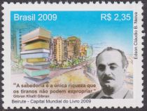 Khalil Gibran with Books and Tower Blocks