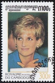 Princess Diana with hand to throat