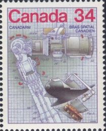 Space Shuttle "Challenger" Launching Satellite with Canadarm