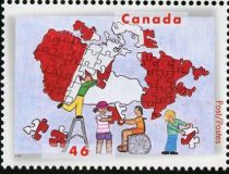 Children of Different Races Putting a Jigsaw Puzzle Map of C