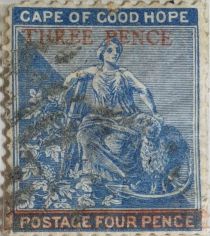 Allegory of Hope Surcharged THR.EE PENCE in Red