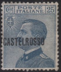 Effigy of Vittorio Emanuele III to the left, overprinted