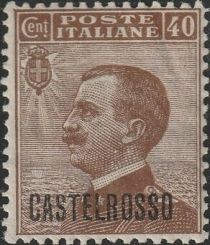 Effigy of Vittorio Emanuele III to the left, overprinted