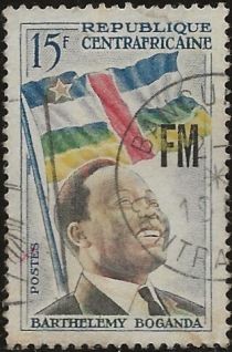 President Barthelemy Boganda (1910-1958) and state flag