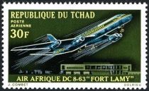 African Airlines DC-8 over Fort Lamy airport