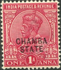 King George V wearing Imperial Crown of India - overprinted