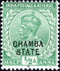 King George V wearing Imperial Crown of India - overprinted