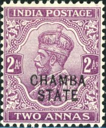 King George V wearing Imperial Crown of India - overprinted