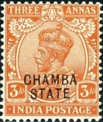 King George V wearing Imperial Crown of India - overprinted