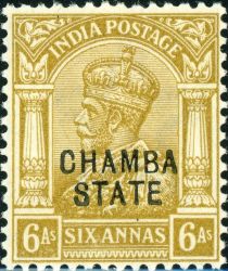 King George V wearing Imperial Crown of India - overprinted