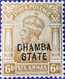 King George V wearing Imperial Crown of India - overprinted