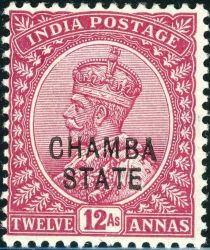 King George V wearing Imperial Crown of India - overprinted