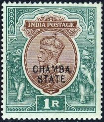 King George V wearing Imperial Crown of India - overprinted