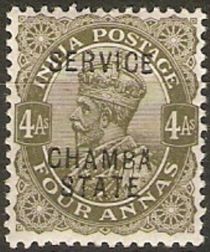 King George V wearing Imperial Crown of India - overprinted