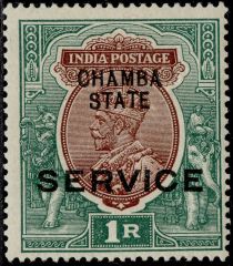 King George V wearing Imperial Crown of India - overprinted