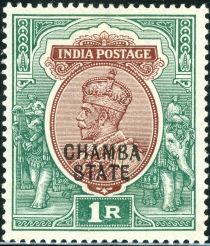 King George V wearing Imperial Crown of India - overprinted