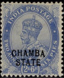 King George V wearing Imperial Crown of India - overprinted