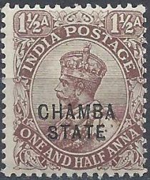 King George V wearing Imperial Crown of India - overprinted