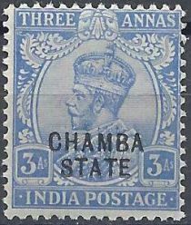 King George V wearing Imperial Crown of India - overprinted