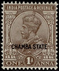 King George V wearing Imperial Crown of India - overprinted