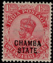 King George V wearing Imperial Crown of India - overprinted