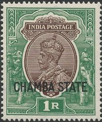 King George V wearing Imperial Crown of India - overprinted