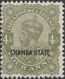 King George V wearing Imperial Crown of India - overprinted