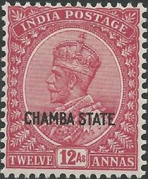 King George V wearing Imperial Crown of India - overprinted