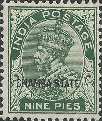 King George V wearing Imperial Crown of India - overprinted