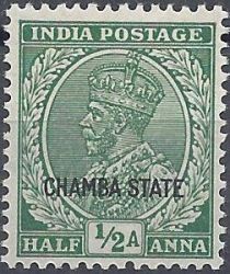 King George V wearing Imperial Crown of India - overprinted