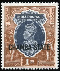 King George VI wearing Imperial Crown of India - overprinted