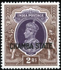 King George VI wearing Imperial Crown of India - overprinted