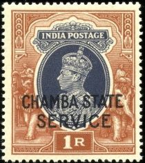 King George VI wearing Imperial Crown of India - overprinted