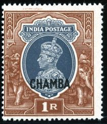 King George VI wearing Imperial Crown of India - overprinted