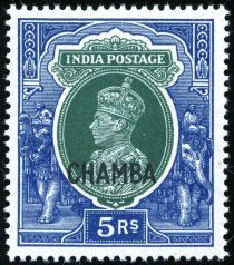 King George VI wearing Imperial Crown of India - overprinted