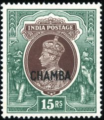 King George V wearing Imperial Crown of India - overprinted