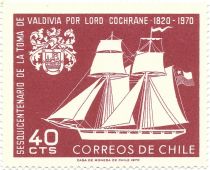 Schooner Montezuma and coat of arms of Valdivia