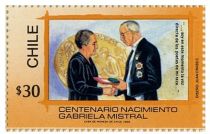 Gabriela Mistral receiving Nobel Prize 1945