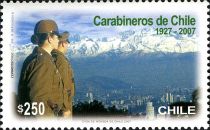 Police officers and View of Santiago