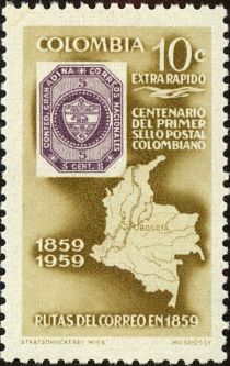 1859 Stamp, Map of Colombia