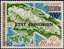 Map of Moheli overprinted and surcharged