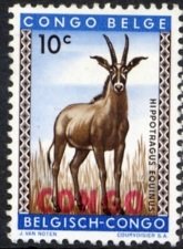 Roan Antelope (Hippotragus equinus) overprinted CONGO