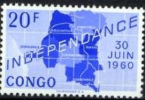 Map of independent Republic of Congo and date '30 Juin 1960'