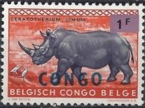 Recuperation - White Rhinoceros (overprint CONGO) surcharged