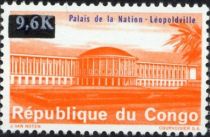 National Palace, Léopoldville (surcharge 9.6k on 1964 4f)