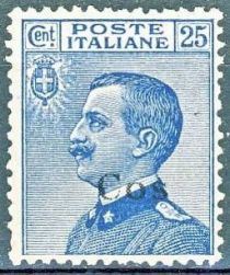 Effigy of Vittorio Emanuele III to the left, overprinted