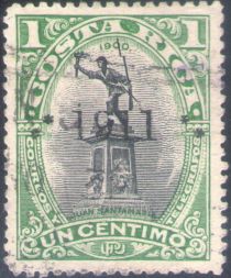 Statue of Juan Santamaría overprinted 1911, Type I, black