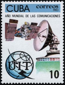 Telecommunications satellite and dish aerial